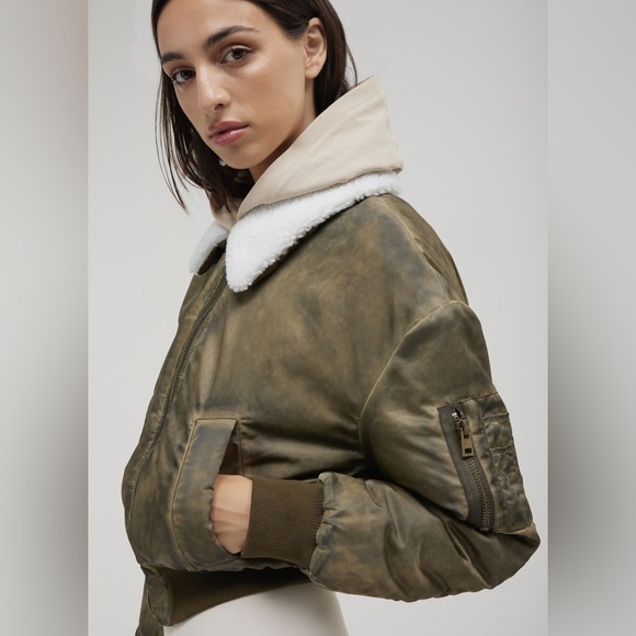 ZARA ~ DISTRESSED EFFECT NYLON BOMBER Jacket - Picture 16 of 17